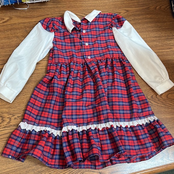 Polyflinders Vintage Baby Collar Classic Dress Girls Size 5 Kids Red Plaid - Picture 6 of 7